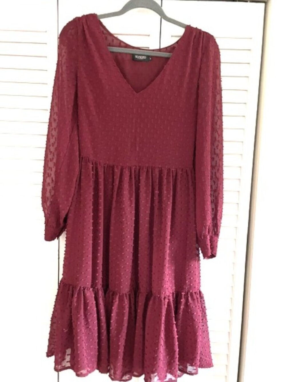 Soaked in Luxury Burgundy Swiss Dot Tiered Dress | Long Sleeve | Size M
